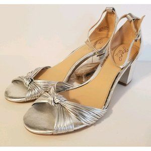 Badgley Mischka Jewel Silver Lacey Vintage Knot Heeled Sandals Size 9.5